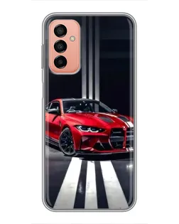 Чехол для Samsung Galaxy M13 с картинкой «Красная BMW на дороге»
