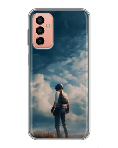 Чехол для Samsung Galaxy M13 с картинкой «Герой PUBG на скале»