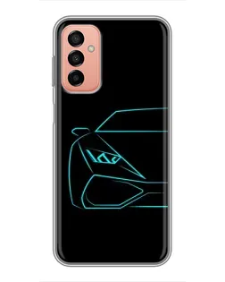 Чехол для Samsung Galaxy M13 с картинкой «Голубой силуэт Lamborghini»