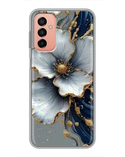 Чехол для Samsung Galaxy M13 с картинкой «Белый цветок и золотой флюид»