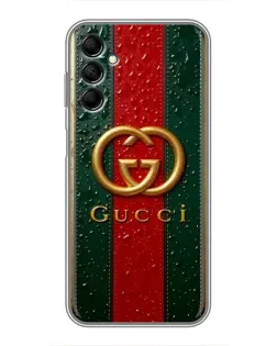 Чехол для Samsung Galaxy M14 5g (M146) с картинкой «Gucci — фирменная полоса и золото» Чехол для Samsung Galaxy M14 5g (M146) с картинкой «Gucci — фирменная полоса и золото»