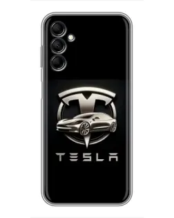 Чехол для Samsung Galaxy M14 5g (M146) с картинкой «Tesla — серебристое авто»