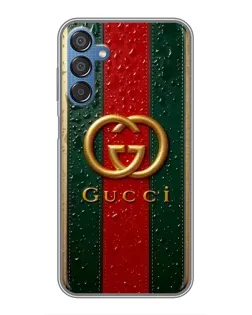 Чохол для Samsung Galaxy M15 (M156) з картинкою «Gucci — фірмова смуга та золото» Чохол для Samsung Galaxy M15 (M156) з картинкою «Gucci — фірмова смуга та золото»
