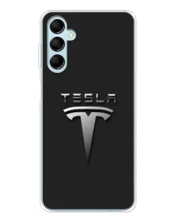 Чехол для Samsung Galaxy M16 с картинкой «Стальной логотип Tesla»