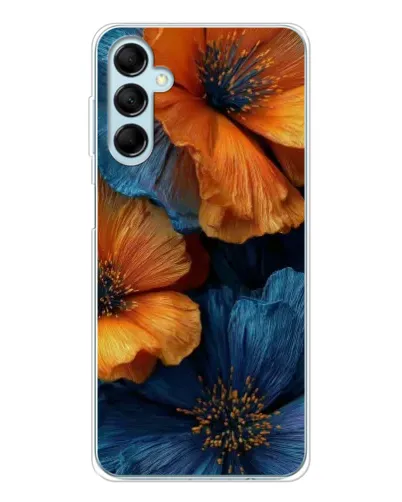 Чехол для Samsung Galaxy M16 с картинкой «Яркая сине-оранжевая флора»
