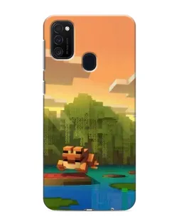 Чехол для Samsung Galaxy M21 с картинкой «Майнкрафт закат солнца»
