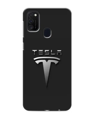 Чехол для Samsung Galaxy M21 с картинкой «Стальной логотип Tesla»