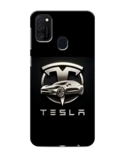 Чехол для Samsung Galaxy M21 с картинкой «Tesla — серебристое авто»