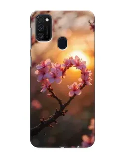 Чехол для Samsung Galaxy M21 с картинкой «Розовый цвет сердце на фоне заката»