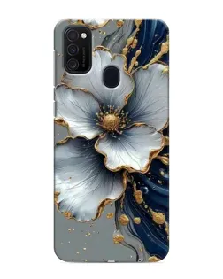 Чехол для Samsung Galaxy M21 с картинкой «Белый цветок и золотой флюид»