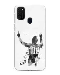 Чехол для Samsung Galaxy M21 с картинкой «Черно-белый силуэт Месси»