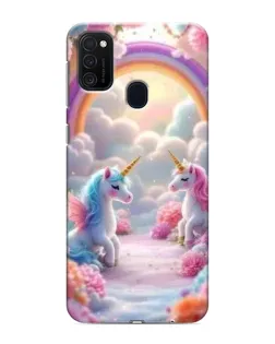 Чехол для Samsung Galaxy M21s с картинкой «Радуга и единороги»