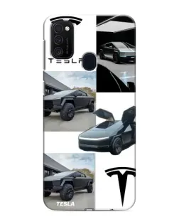 Чехол для Samsung Galaxy M21s с картинкой «Коллаж Cybertruck Tesla»