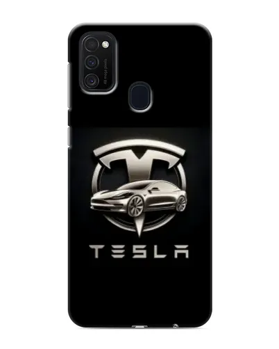 Чехол для Samsung Galaxy M21s с картинкой «Tesla — серебристое авто»