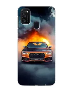 Чехол для Samsung Galaxy M21s с картинкой «Audi в огненном дыму»