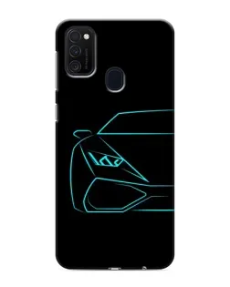 Чехол для Samsung Galaxy M21s с картинкой «Голубой силуэт Lamborghini»