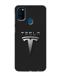 Чехол для Samsung Galaxy M31 с картинкой «Стальной логотип Tesla»