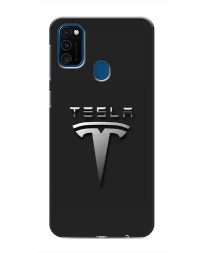 Чехол для Samsung Galaxy M31 с картинкой «Стальной логотип Tesla»