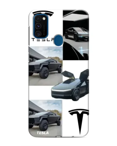 Чехол для Samsung Galaxy M31 с картинкой «Коллаж Cybertruck Tesla»