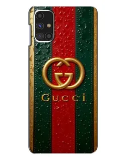 Чехол для Samsung Galaxy M31s с картинкой «Gucci — фирменная полоса и золото»