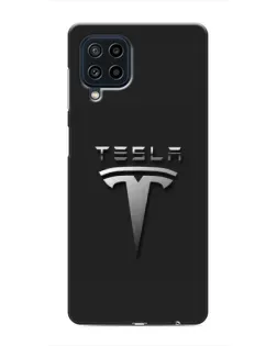 Чехол для Samsung Galaxy M32 с картинкой «Стальной логотип Tesla»