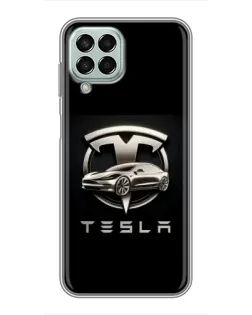 Чехол для Samsung Galaxy M33 (5G) (M336B) с картинкой «Tesla — серебристое авто»
