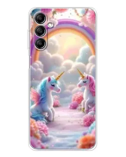 Чехол для Samsung Galaxy M36 5G с картинкой «Радуга и единороги»