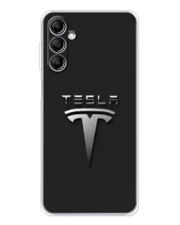 Чехол для Samsung Galaxy M36 5G с картинкой «Стальной логотип Tesla»