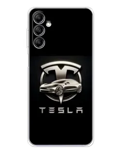 Чехол для Samsung Galaxy M36 5G с картинкой «Tesla — серебристое авто»