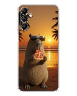 Чехол для Samsung Galaxy M36 5G с картинкой «Капибара с пиццей»