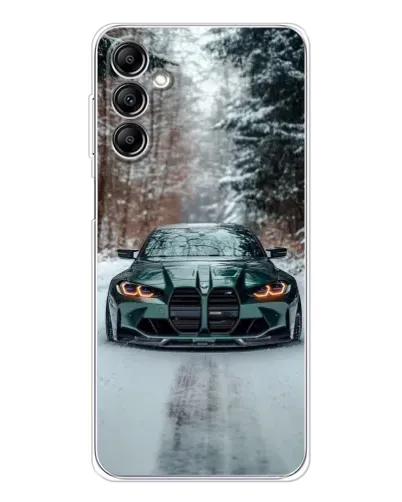 Чехол для Samsung Galaxy M36 с картинкой «BMW в зимнем лесу»