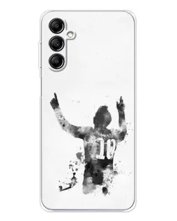 Чехол для Samsung Galaxy M36 с картинкой «Черно-белый силуэт Месси»