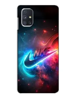 Чехол для Samsung Galaxy M51 с картинкой «Огненный логотип Nike»