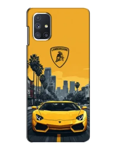 Чехол для Samsung Galaxy M51 с картинкой «Желтый Lamborghini город»
