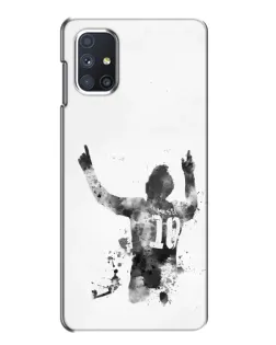 Чехол для Samsung Galaxy M51 с картинкой «Черно-белый силуэт Месси»