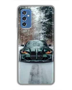 Чехол для Samsung Galaxy M52 с картинкой «BMW в зимнем лесу»