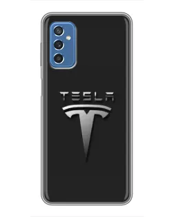 Чехол для Samsung Galaxy M52 с картинкой «Стальной логотип Tesla»