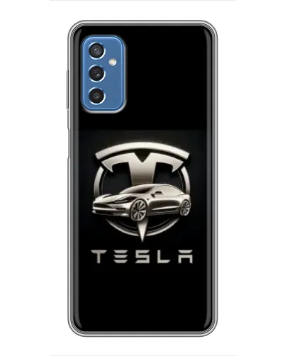 Чехол для Samsung Galaxy M52 с картинкой «Tesla — серебристое авто»