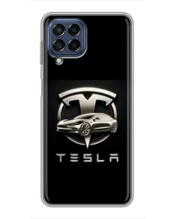 Чехол для Samsung Galaxy M53 (5G) (M536B) с картинкой «Tesla — серебристое авто»