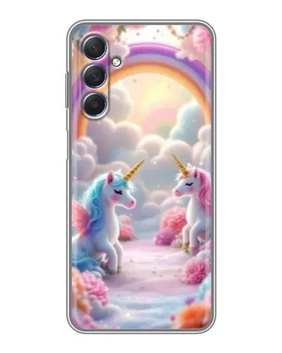 Чехол для Samsung Galaxy M54 (5G) с картинкой «Радуга и единороги»