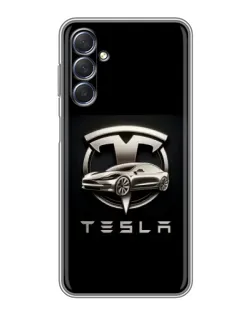 Чехол для Samsung Galaxy M54 (5G) с картинкой «Tesla — серебристое авто»