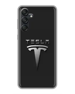 Чехол для Samsung Galaxy M55 5G с картинкой «Стальной логотип Tesla»