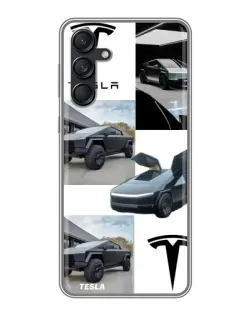 Чехол для Samsung Galaxy M55 5G с картинкой «Коллаж Cybertruck Tesla»