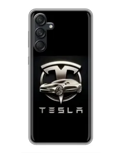 Чехол для Samsung Galaxy M55 5G с картинкой «Tesla — серебристое авто»