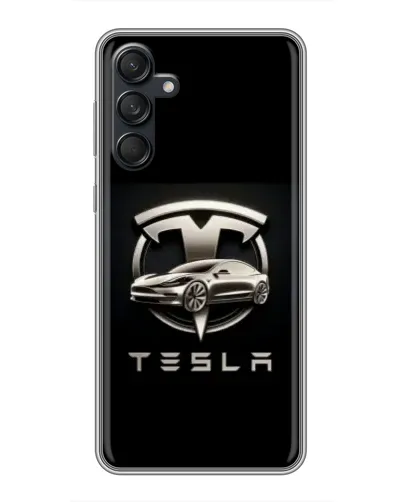Чехол для Samsung Galaxy M55 5G с картинкой «Tesla — серебристое авто» Чехол для Samsung Galaxy M55 5G с картинкой «Tesla — серебристое авто»