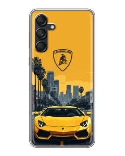 Чехол для Samsung Galaxy M55 5G с картинкой «Желтый Lamborghini город»