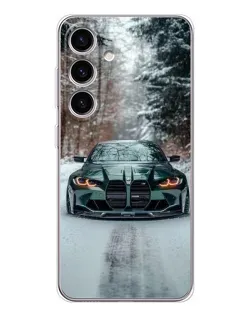 Чехол для Samsung Galaxy M56 с картинкой «BMW в зимнем лесу»