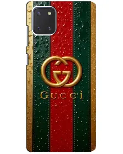 Чехол для Samsung Galaxy Note 10 Lite с картинкой «Gucci — фирменная полоса и золото»