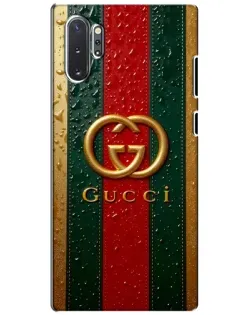 Чехол для Samsung Galaxy Note 10 Plus с картинкой «Gucci — фирменная полоса и золото»