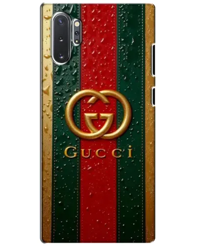 Чехол для Samsung Galaxy Note 10 Plus с картинкой «Gucci — фирменная полоса и золото» Чехол для Samsung Galaxy Note 10 Plus с картинкой «Gucci — фирменная полоса и золото»